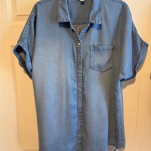Women's Casual Blue Button Down Shirt